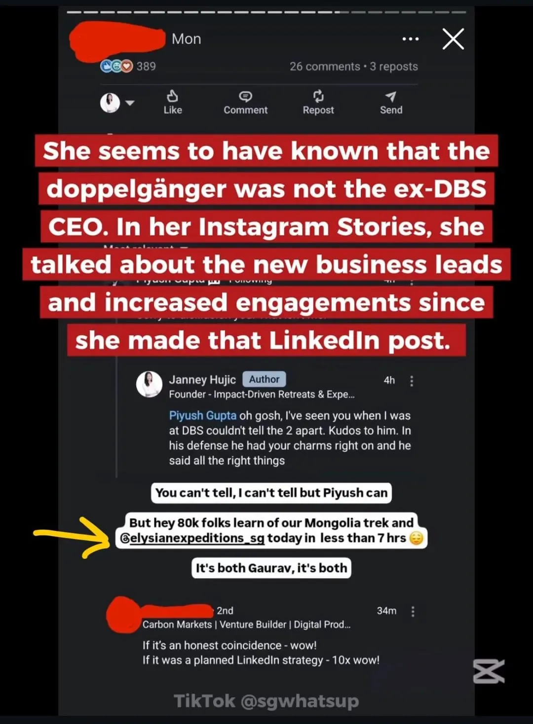 "Piyush Gupta" Lookalike Post = Business Boom? LinkedIn User Claims Controversy is Making Her "Huat"