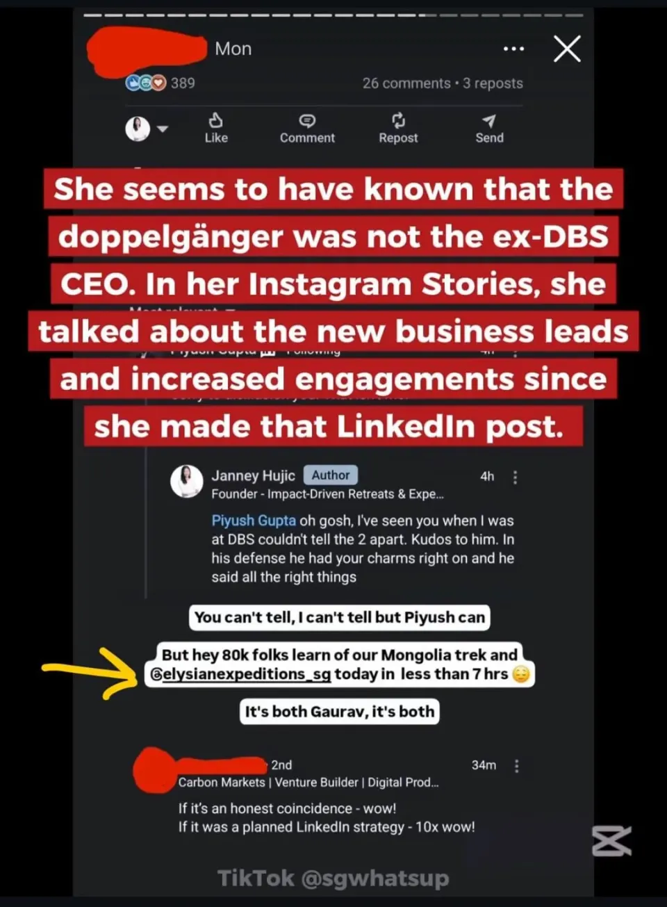 "Piyush Gupta" Lookalike Post = Business Boom? LinkedIn User Claims Controversy is Making Her "Huat"
